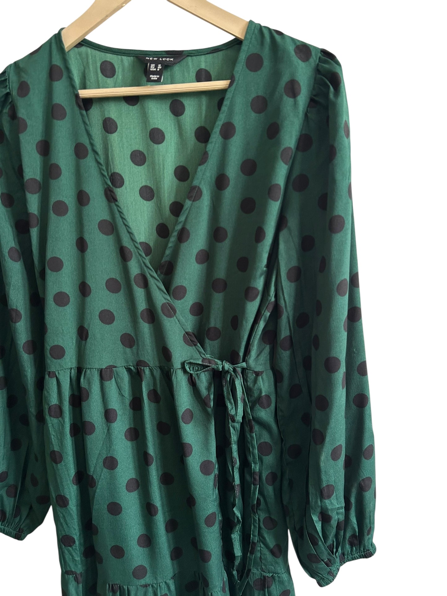 NEW LOOK Green Polka Wrap Dress