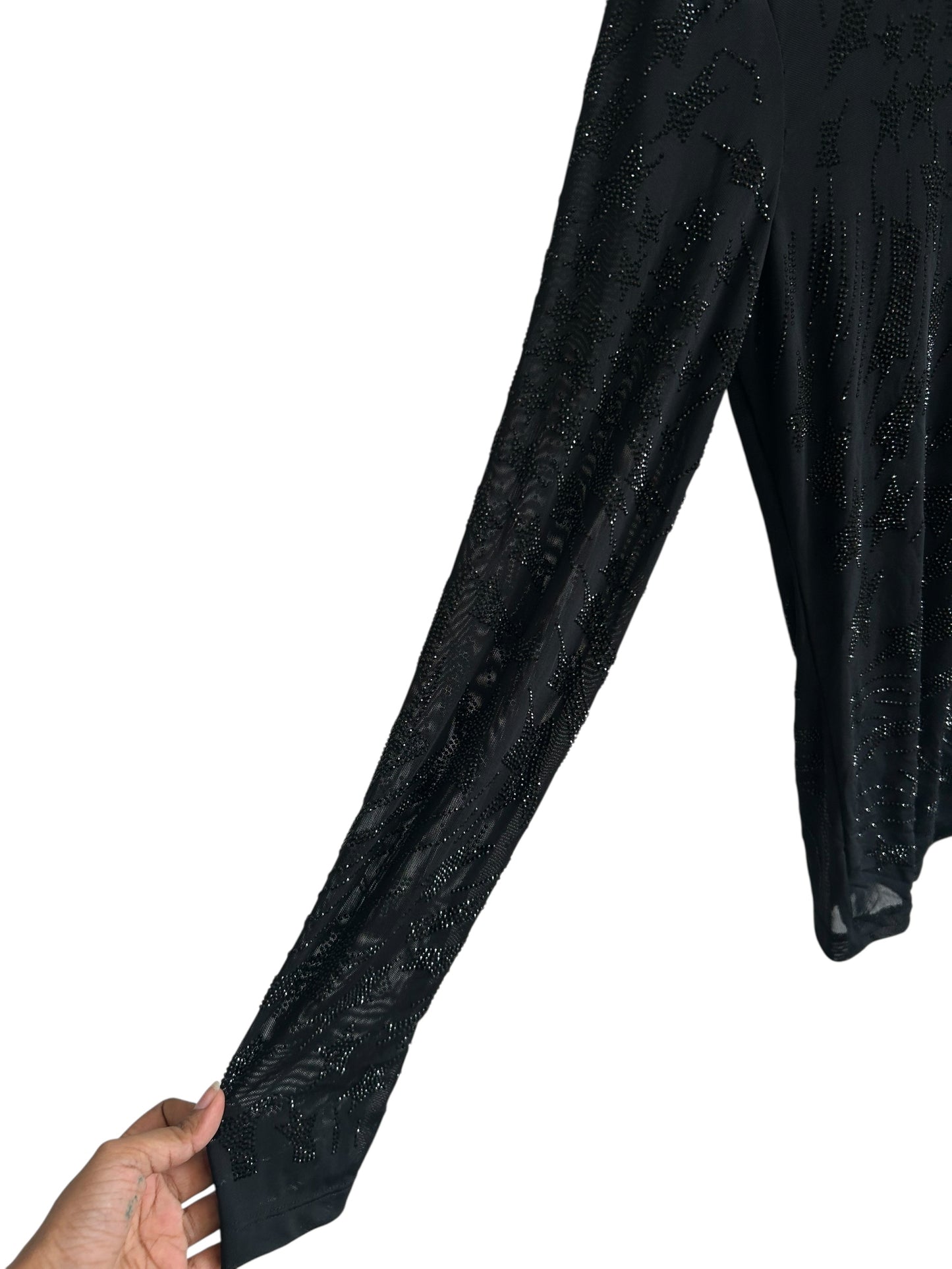 Black Mesh Embroidered Top