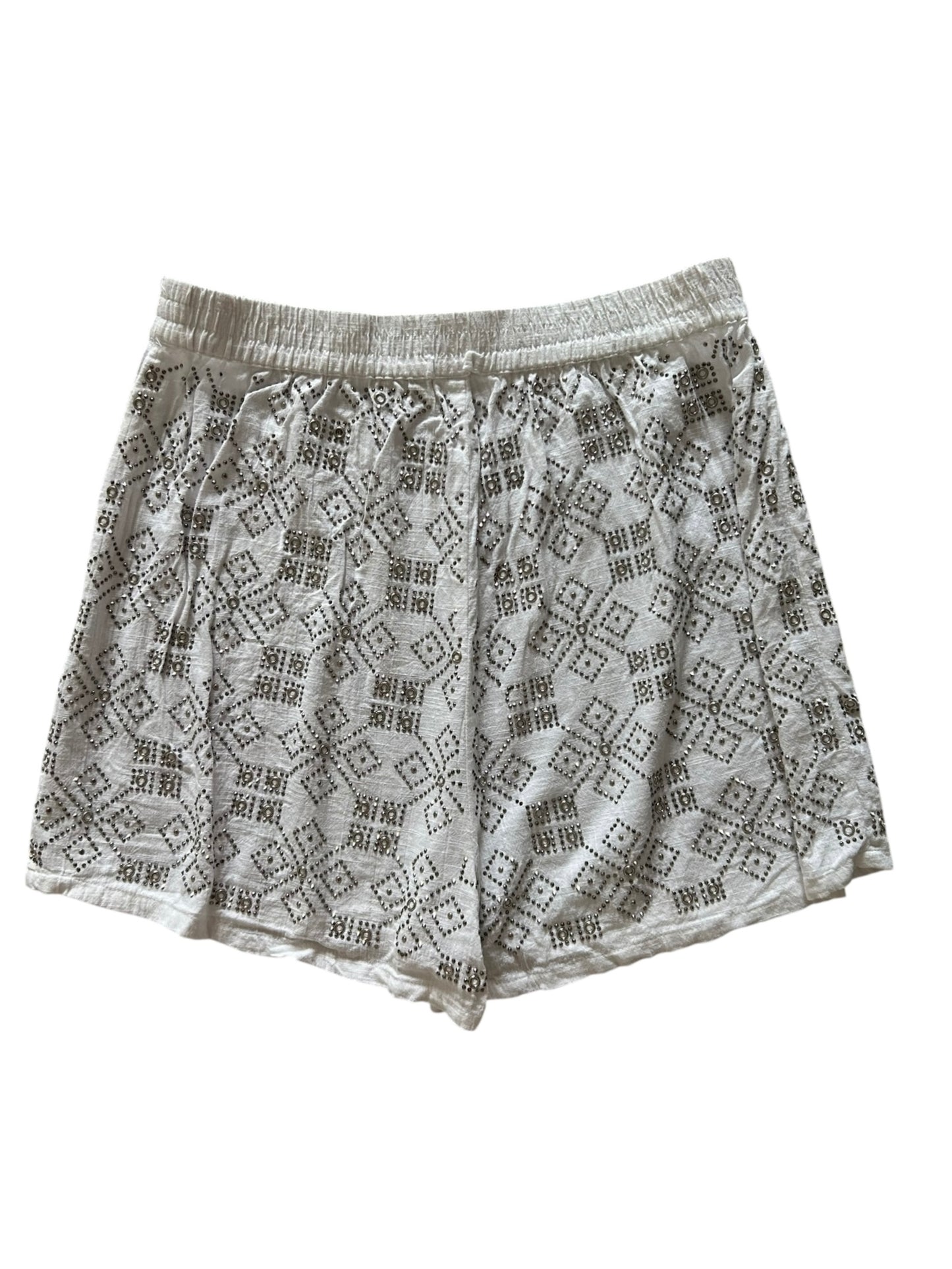 White Cotton Embellished Shorts