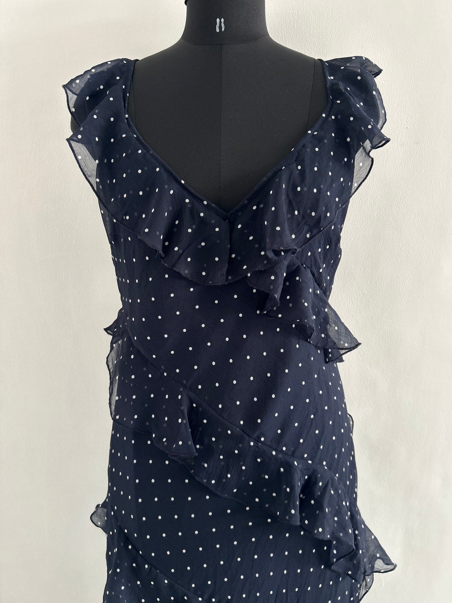 Boohoo chiffon ruffle polka dot dress: 42”