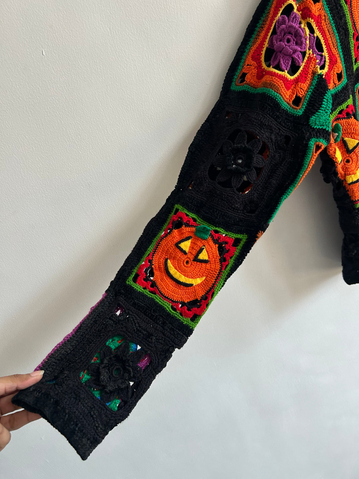 Vintage Halloween Crochet Granny Square Cardigan