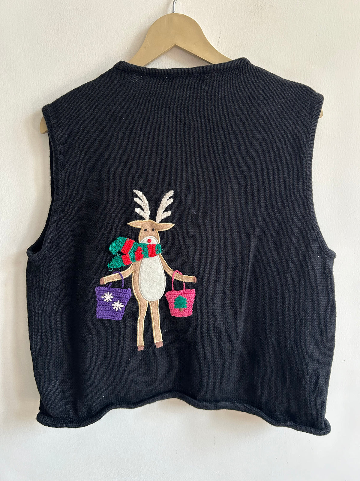Reindeer Christmas Knit Black Vest