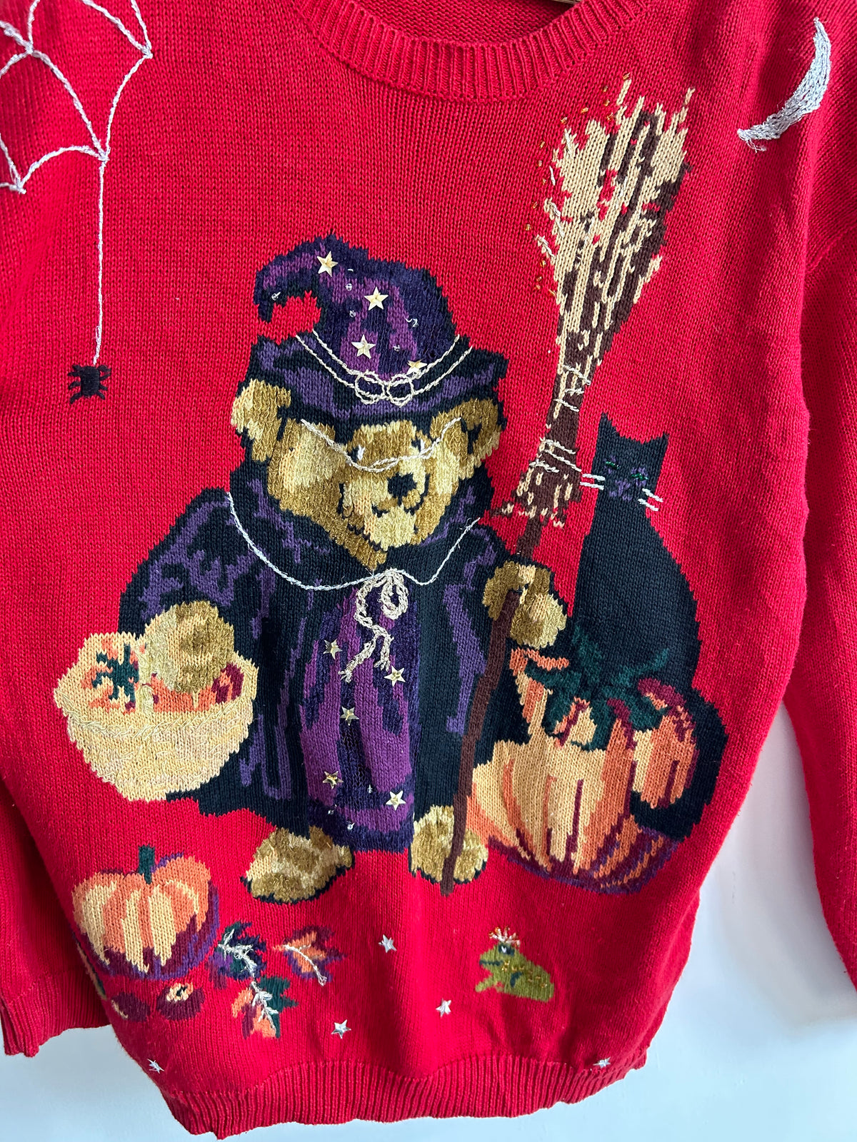 Halloween Witch Bear Knit Red Sweater