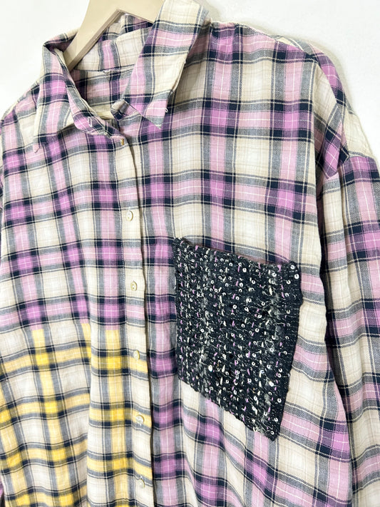 Checked Shirt with Tweed Pocket