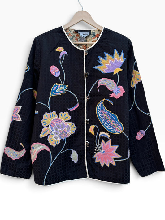 Vintage Black Floral Jacket: 44”