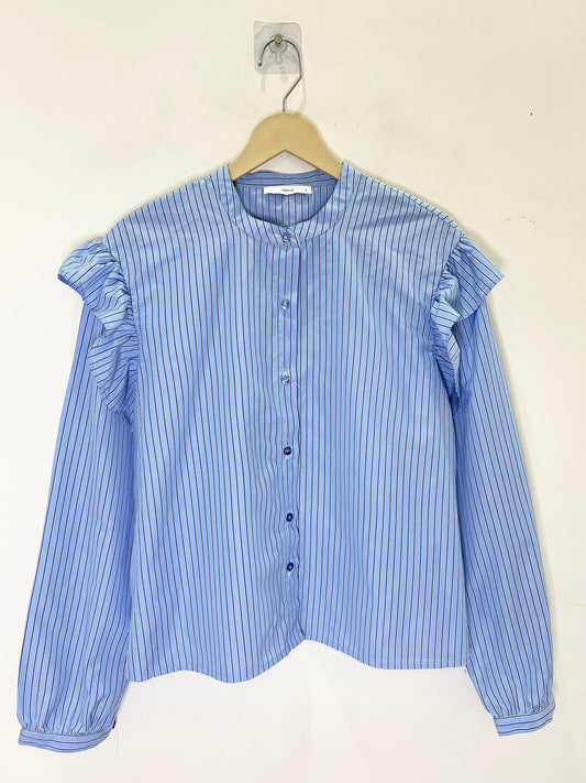 Striped Shoulder Ruffle Top