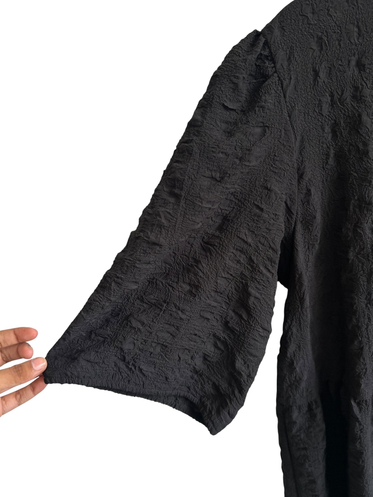 Textured Puff Sleeves Tiered Smock Dress