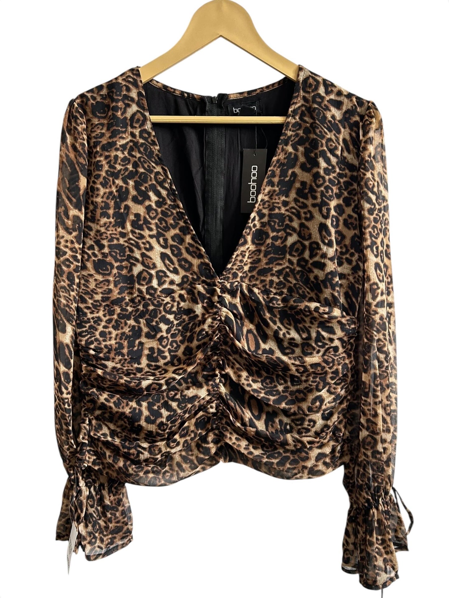 BOOHOO Chiffon Tie Cuff Blouse