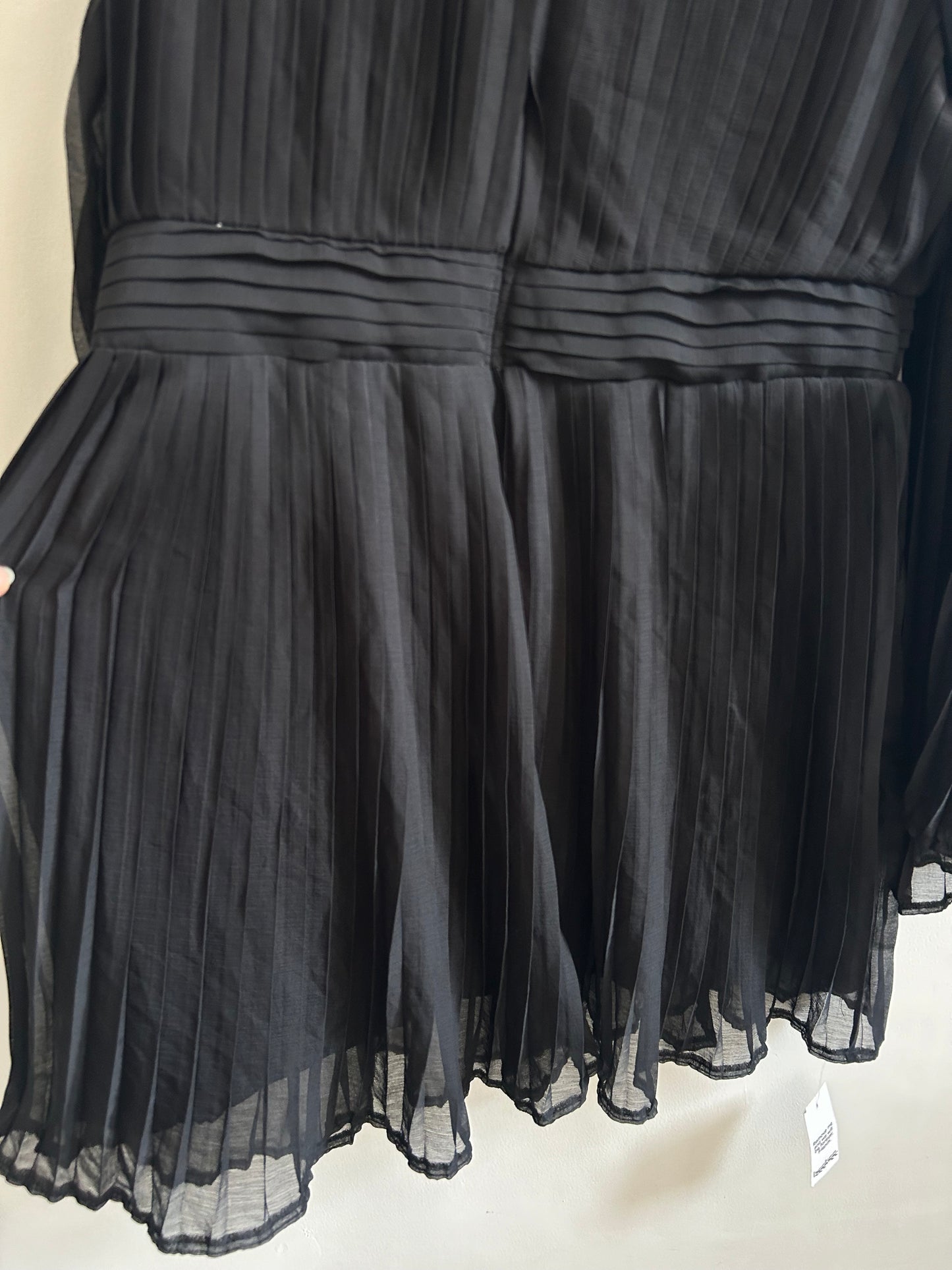 Black Pleated Flared Sleeves Dress