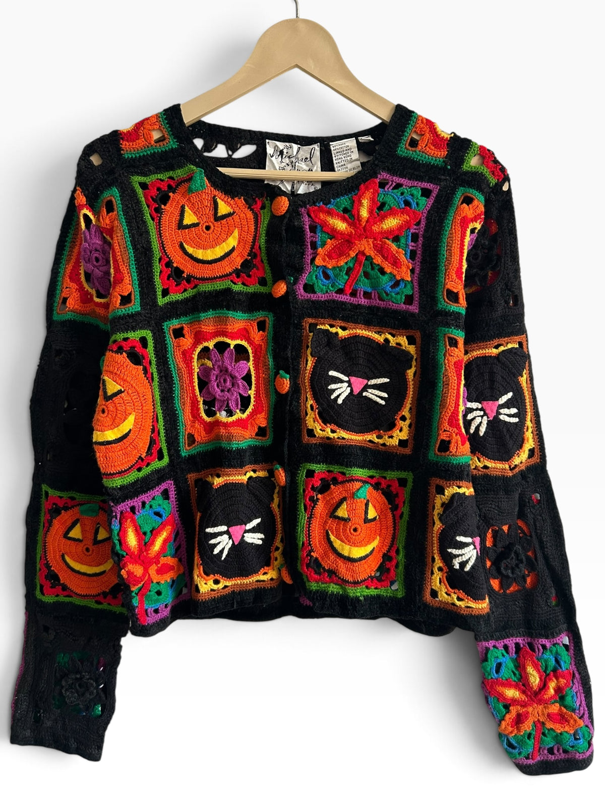 Vintage Halloween Crochet Granny Square Cardigan