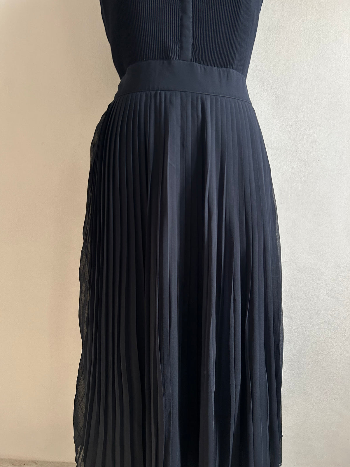 Navy Blue Pleated Dress