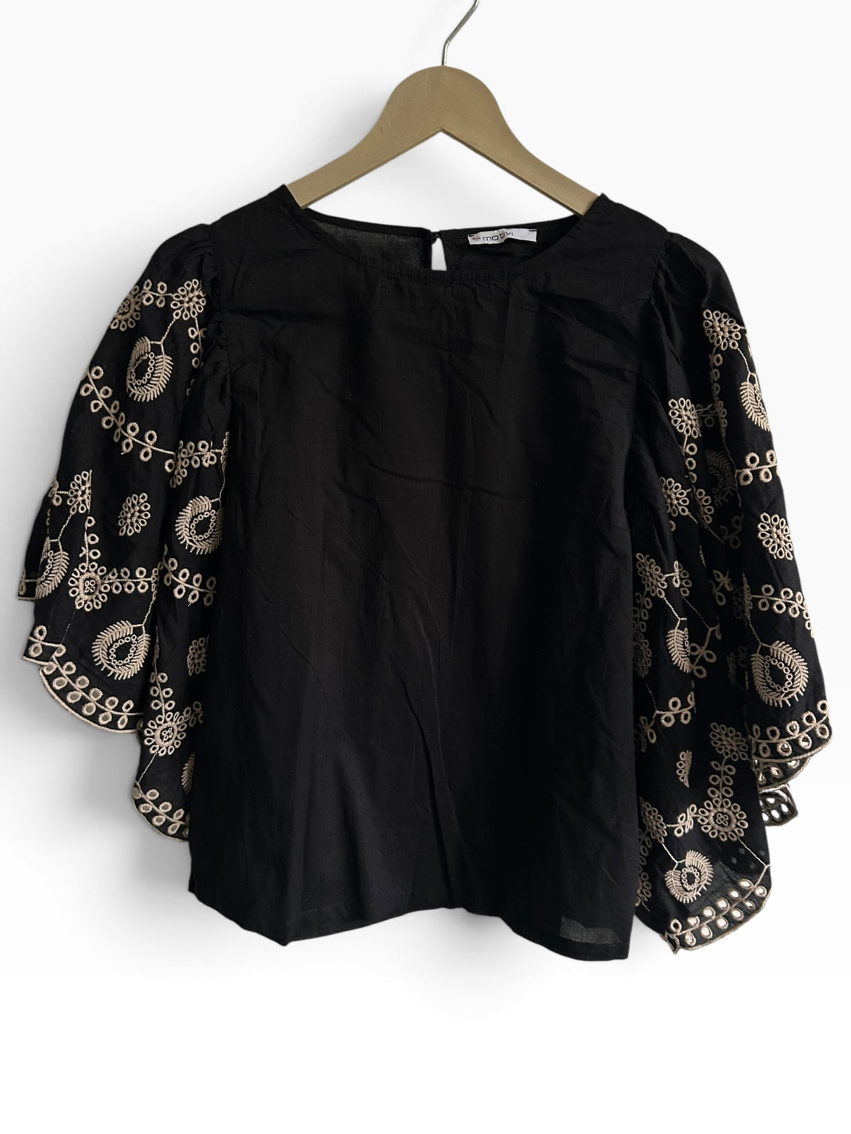 Embroidered Black Cotton Top: 34”