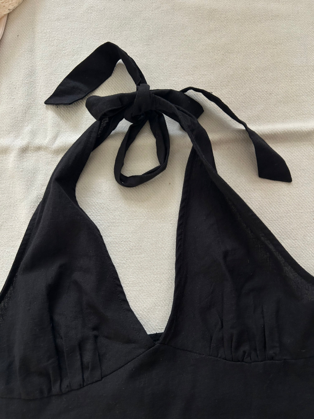 Black Cotton Halterneck Top: 34”