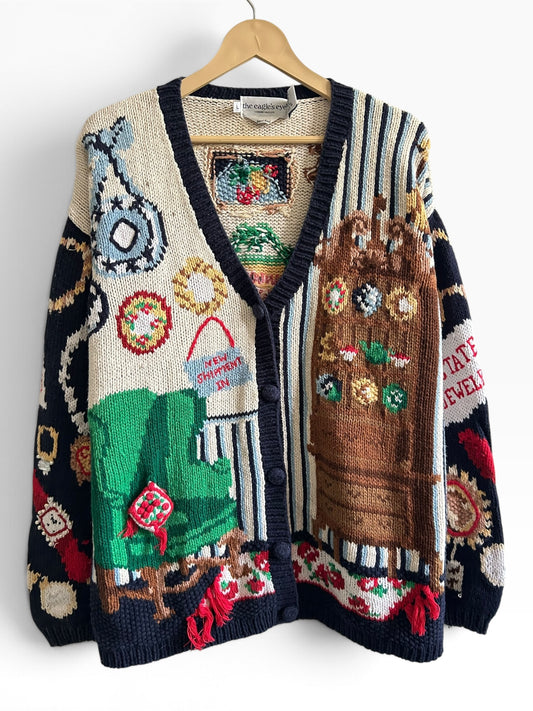 Vintage Interior Room Scene Knit Cardigan