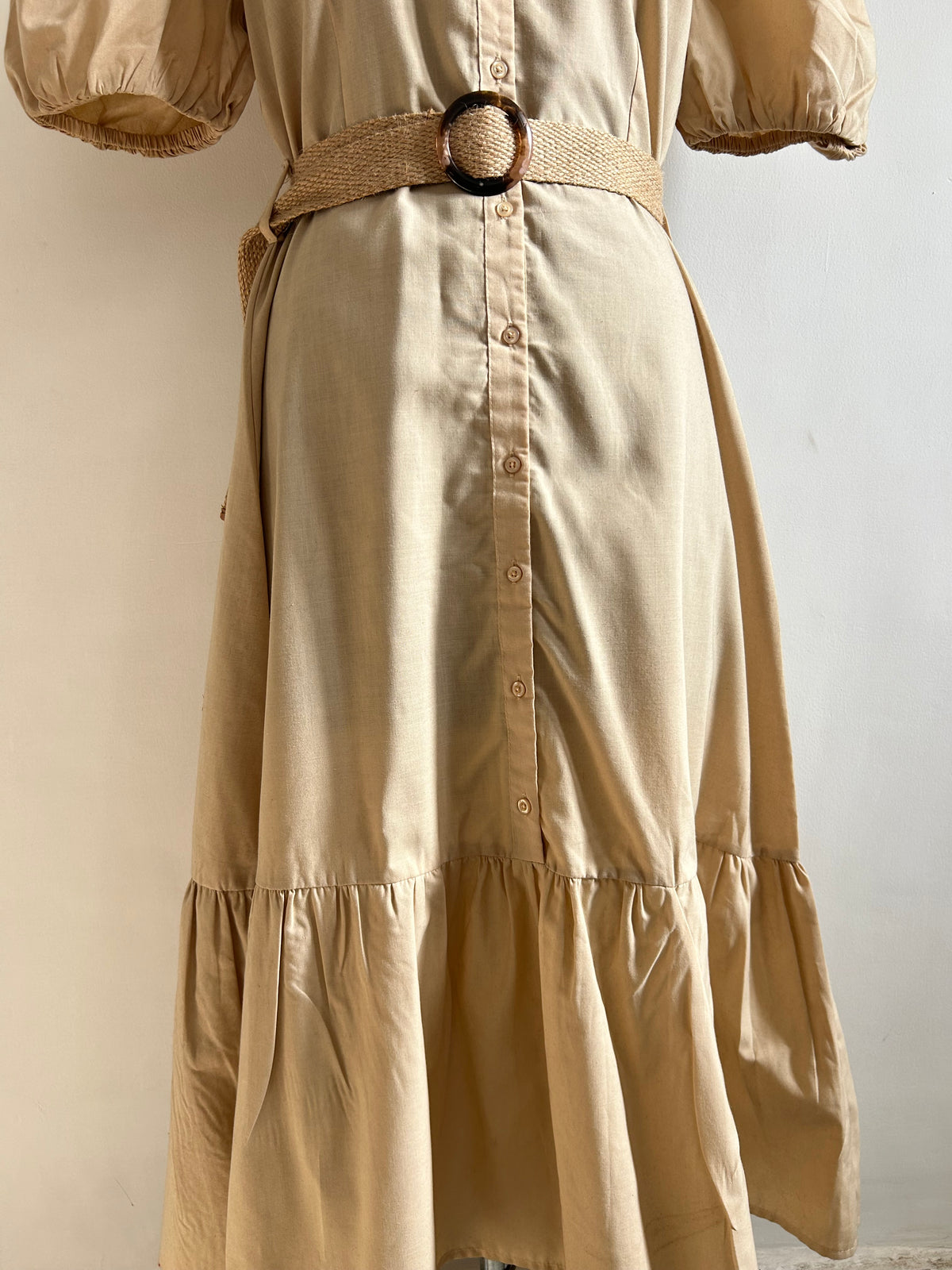 Beige Cotton Dress with Belt