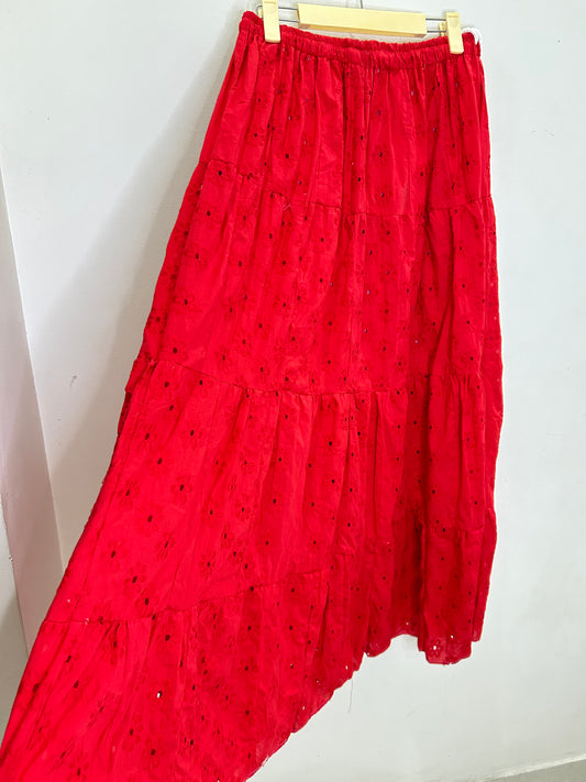 Red Cotton Skirt: Waist- 28” TO 40”