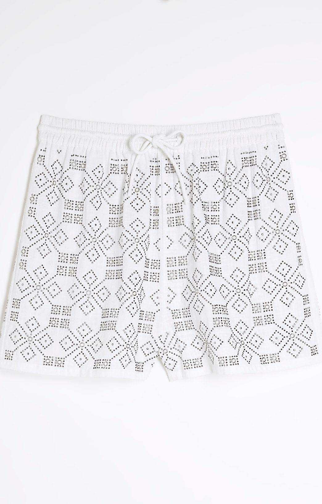 White Cotton Embellished Shorts