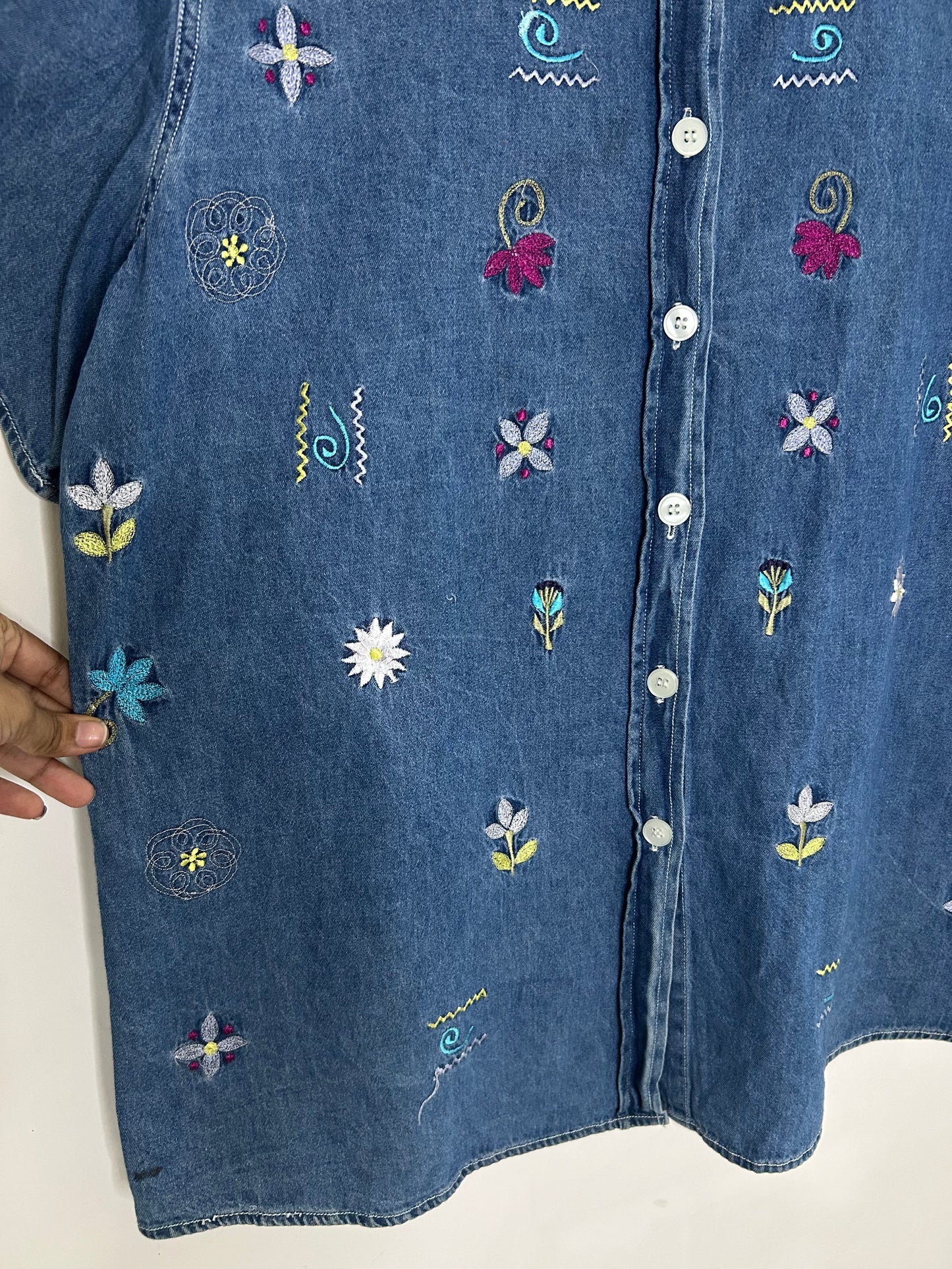Tiny Patterned Denim Shirt