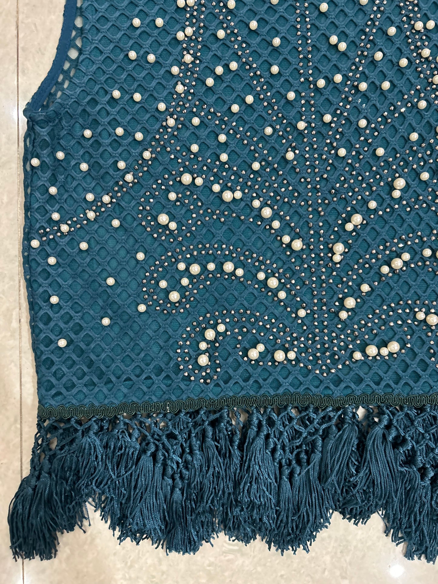 Pearl Embellished Fringe Top