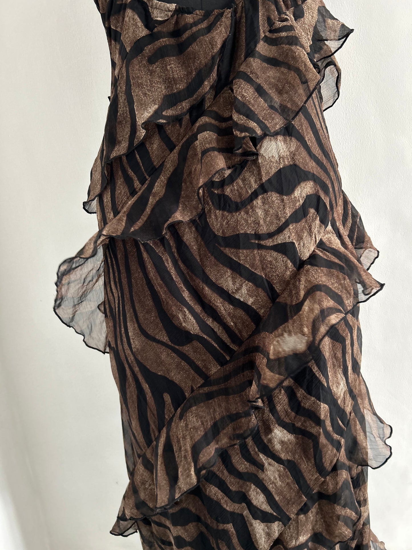 Boohoo Chiffon Ruffle Tonal Zebra Strappy Maxi Dress