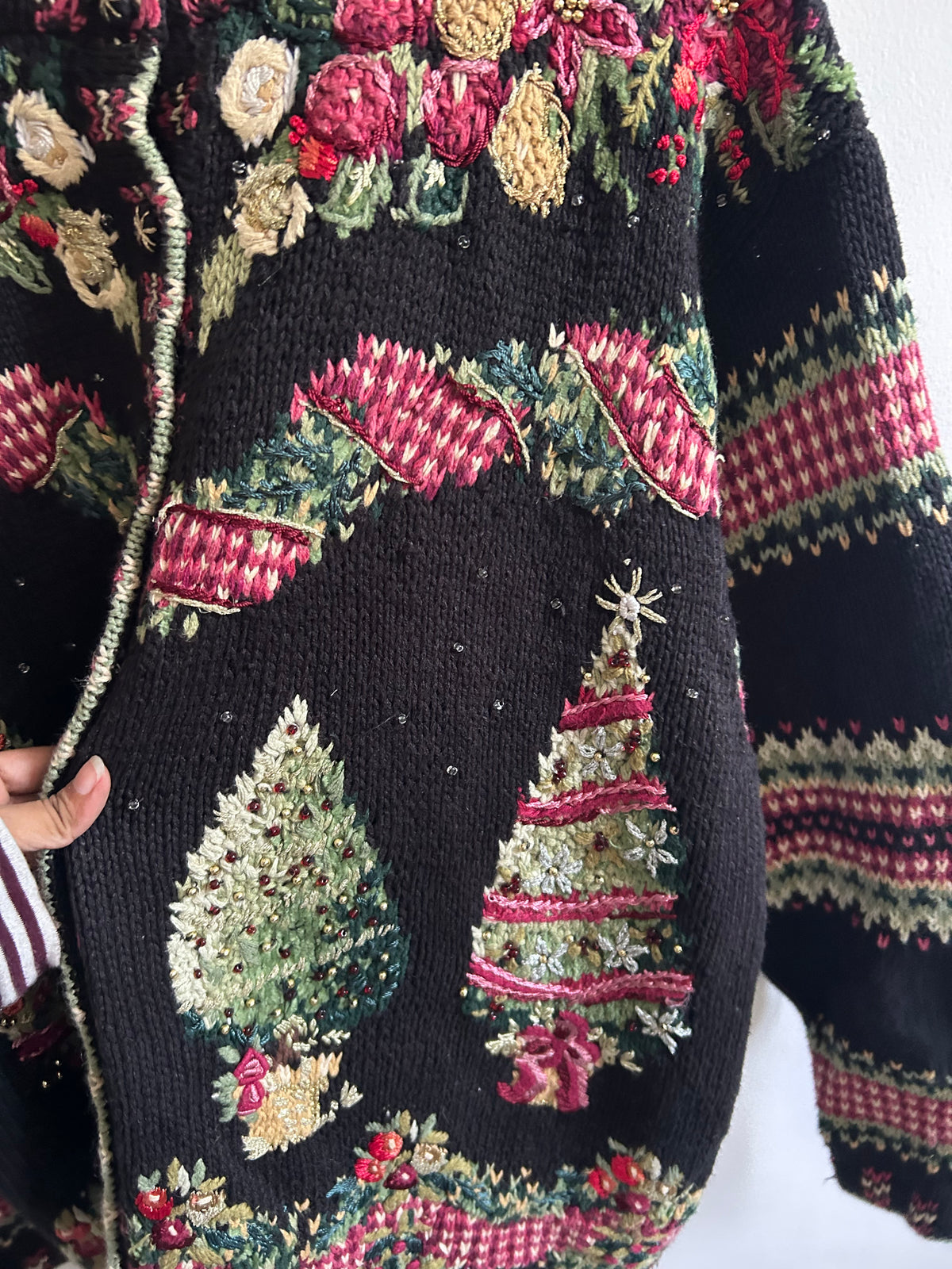 Vintage Christmas Tree Knit Black Cardigan