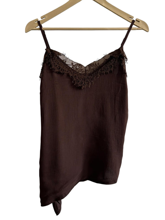 BOOHOO Lace Trim Chiffon Asymmetric Cami Top