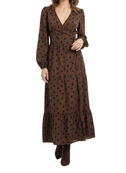 NEW LOOK Brown Polka Wrap Dress
