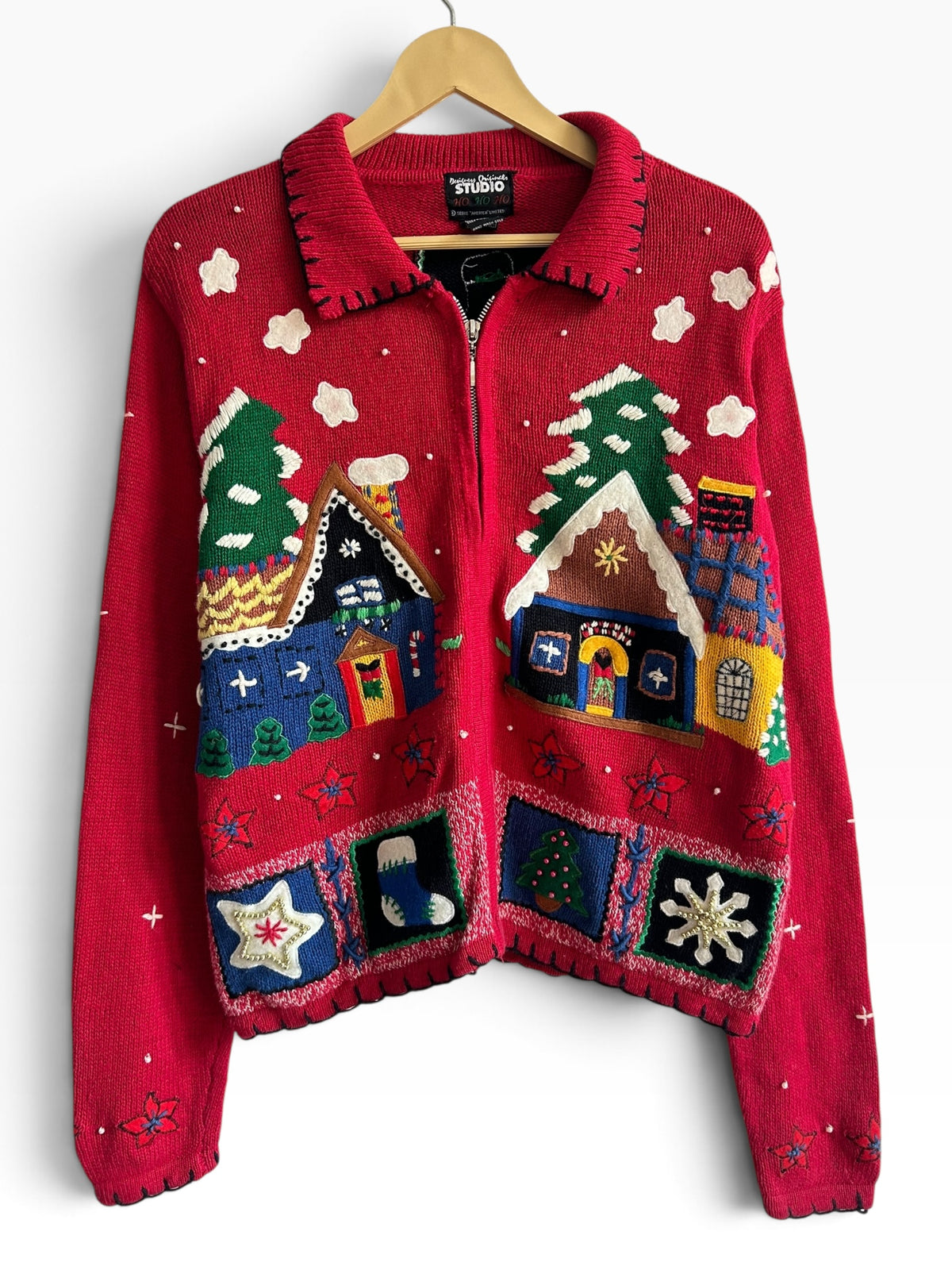 Gingerbread House Christmas Zip Red Cardigan