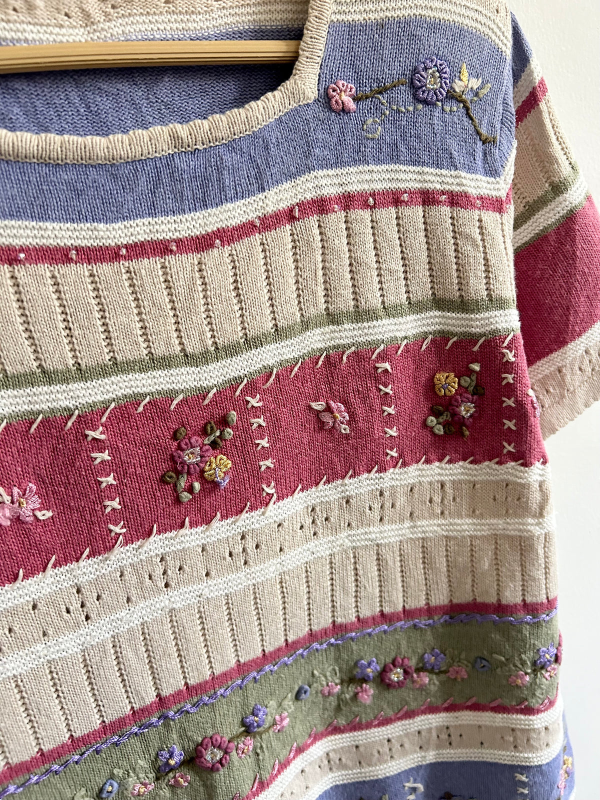 Vintage Striped Floral Embroidered Top