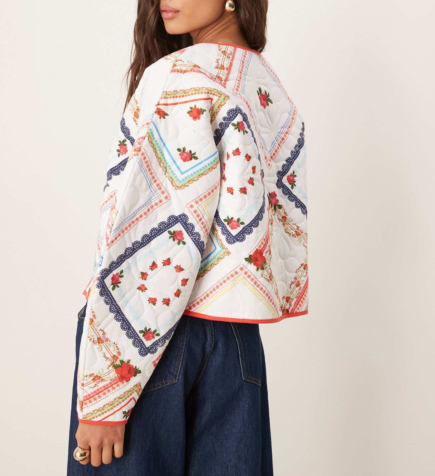 ASOS DESIGN quilted jacket with an all-over floral design