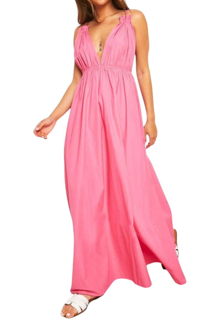 Boohoo Cotton Poplin Strappy Maxi Dress in pink