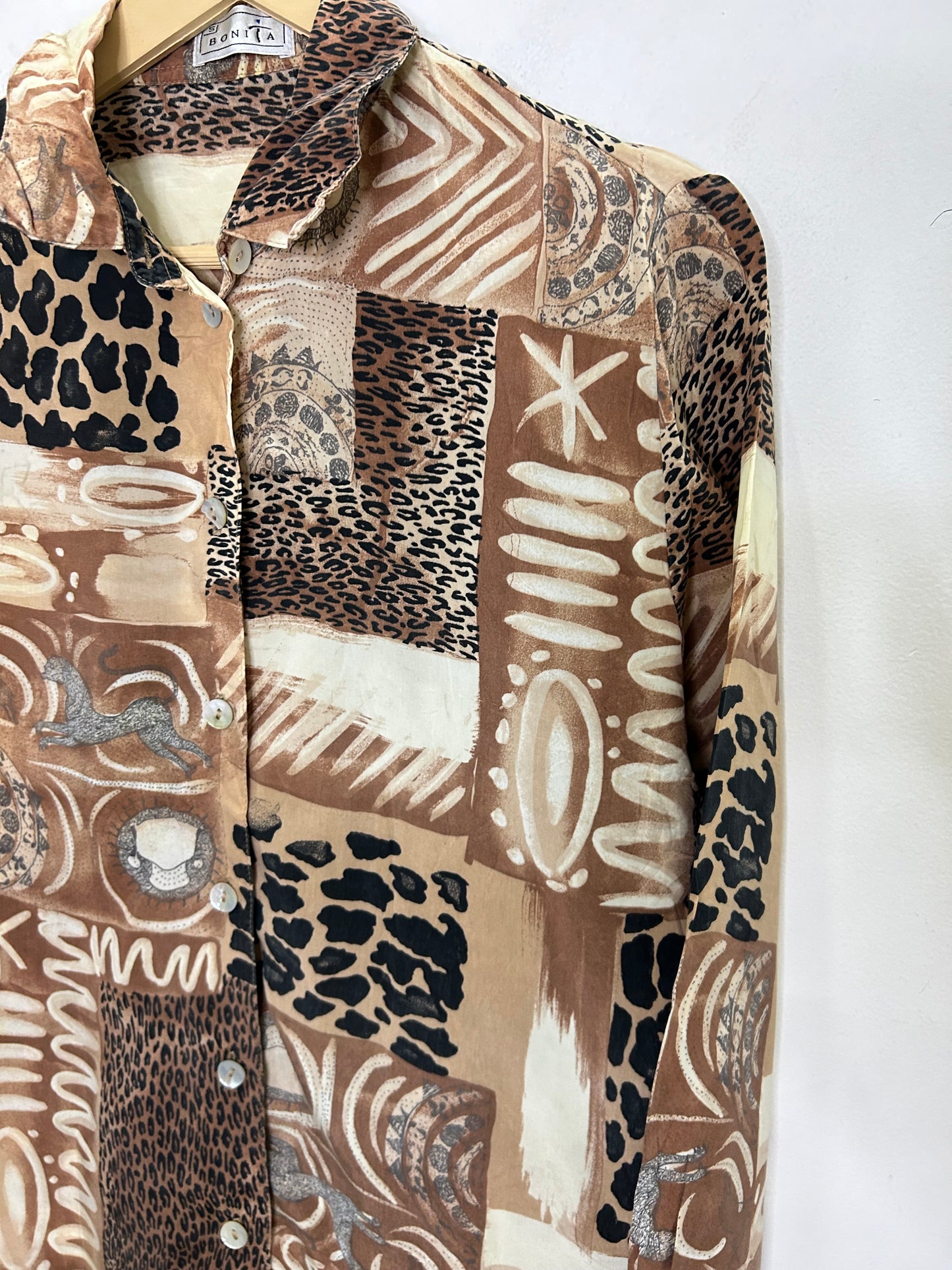 Brown Motif Shirt: Chest-40”