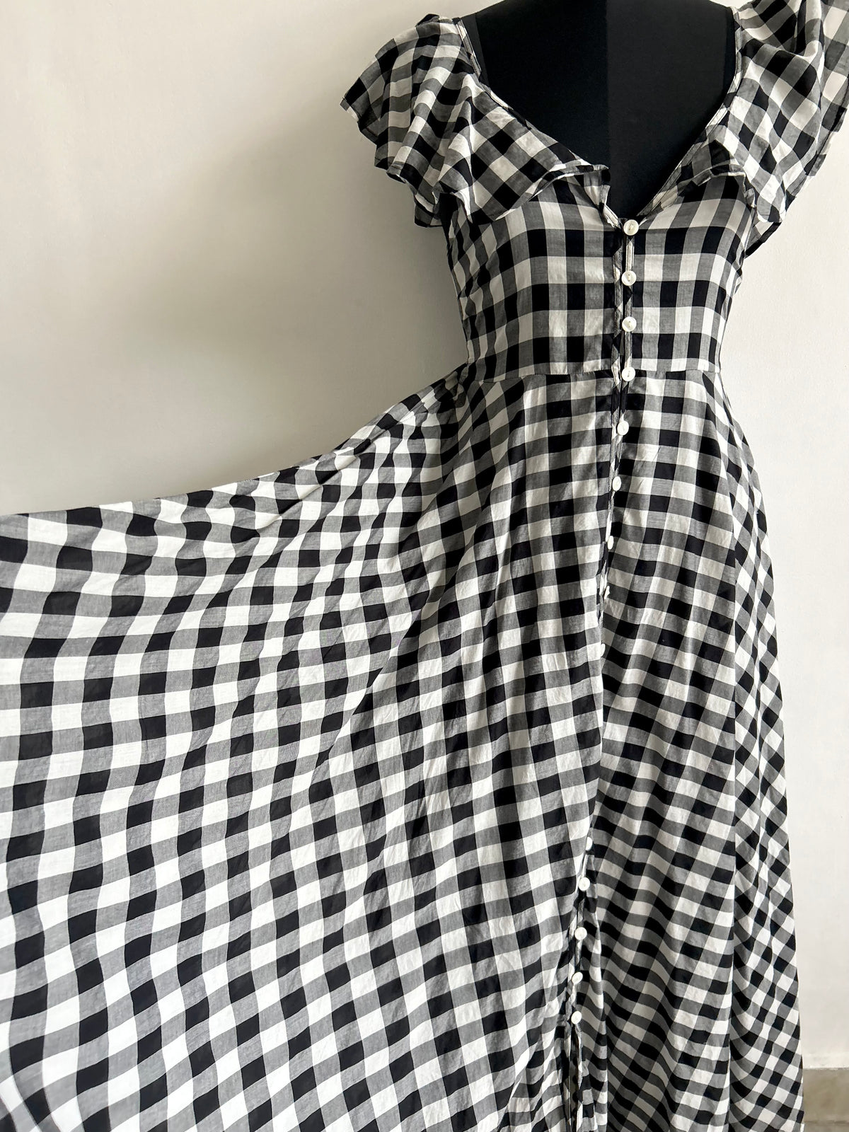 B&W Checkered Ruffle Dress