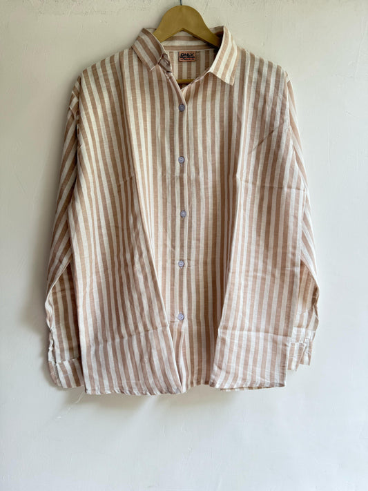 Beige Cotton Striped Shirt
