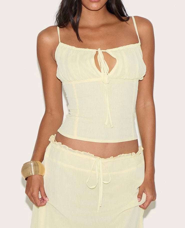 Pretty Little Thing yellow ruched bust top