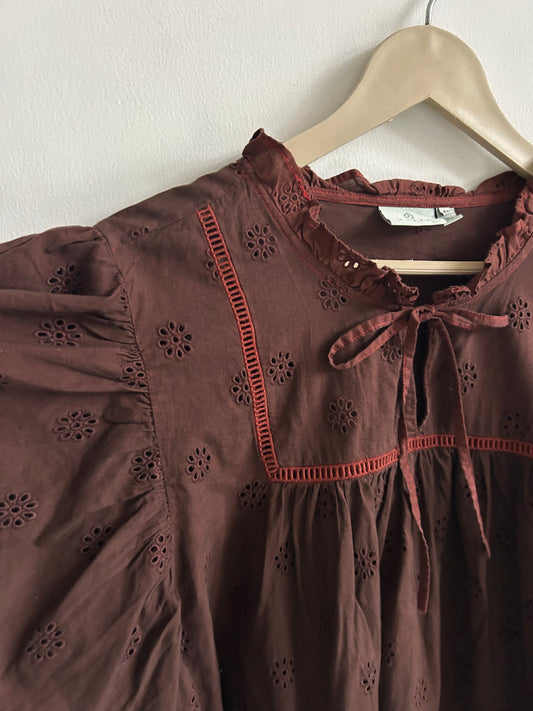 Brown Schiffli Top