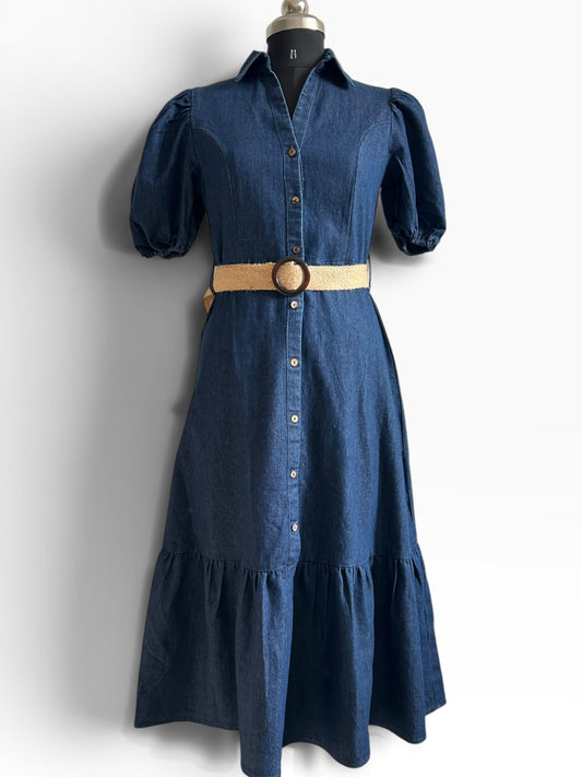 Denim Dress with Belt