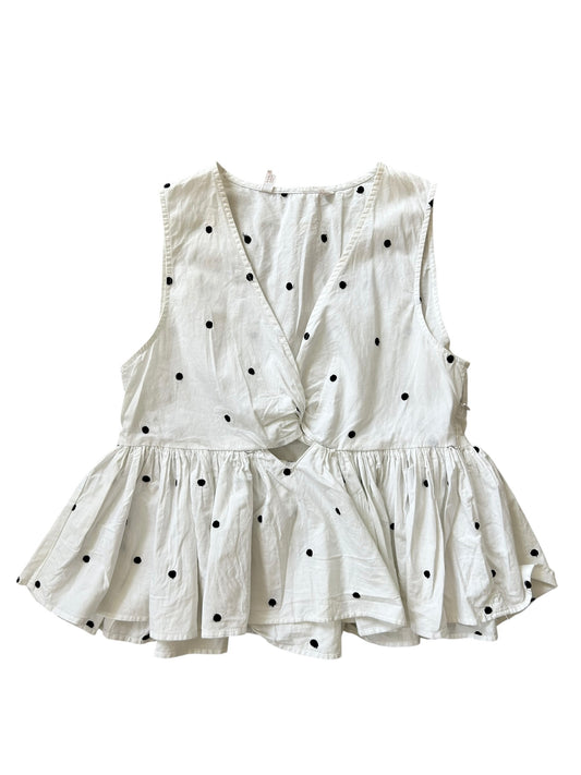 White Cotton Front Twisted Polka Dot Top