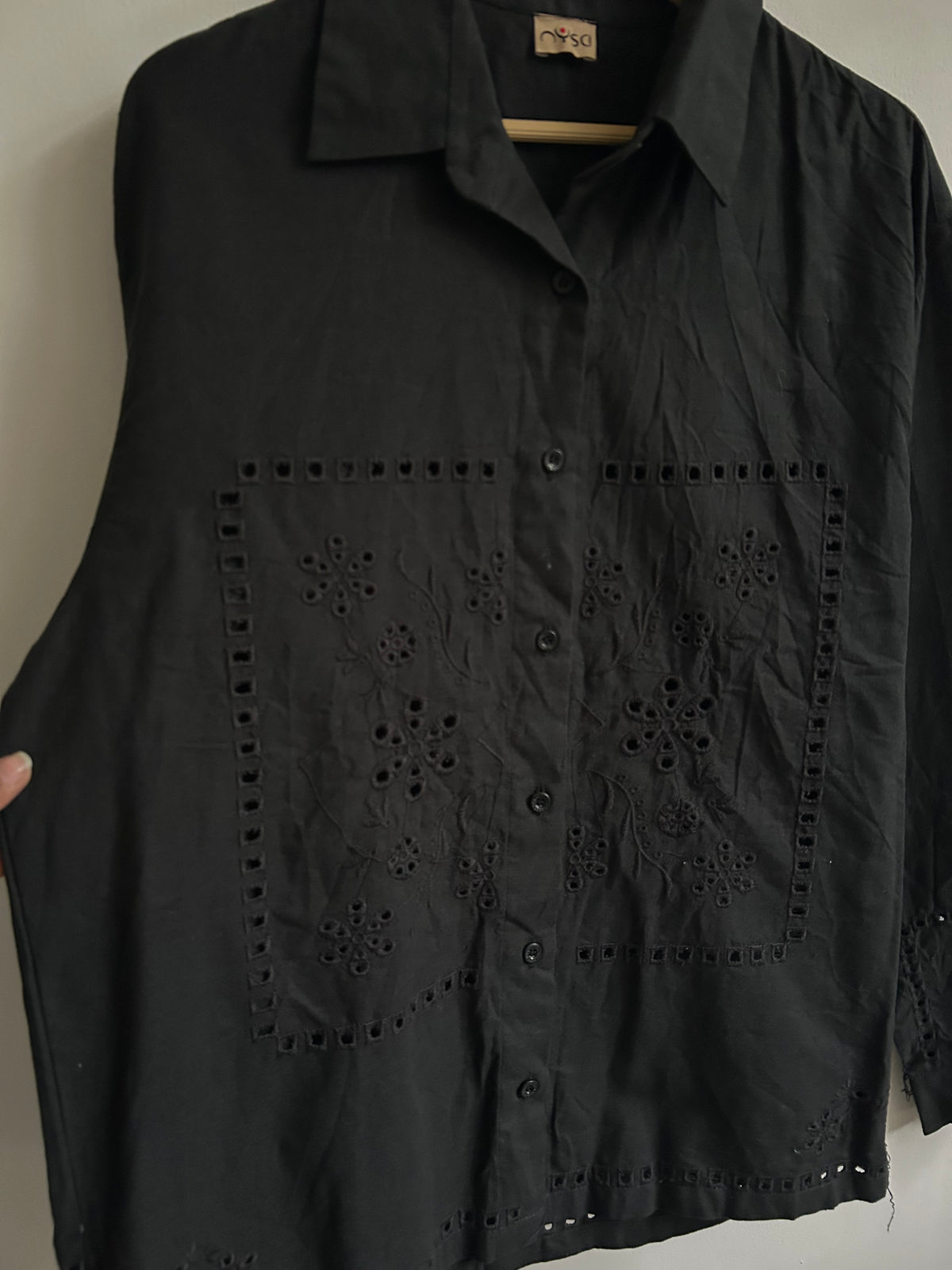 Black Cotton Schiffli Shirt: 44”