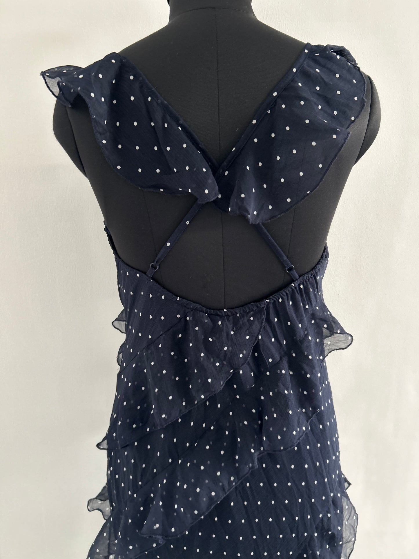 Boohoo chiffon ruffle polka dot dress: 42”