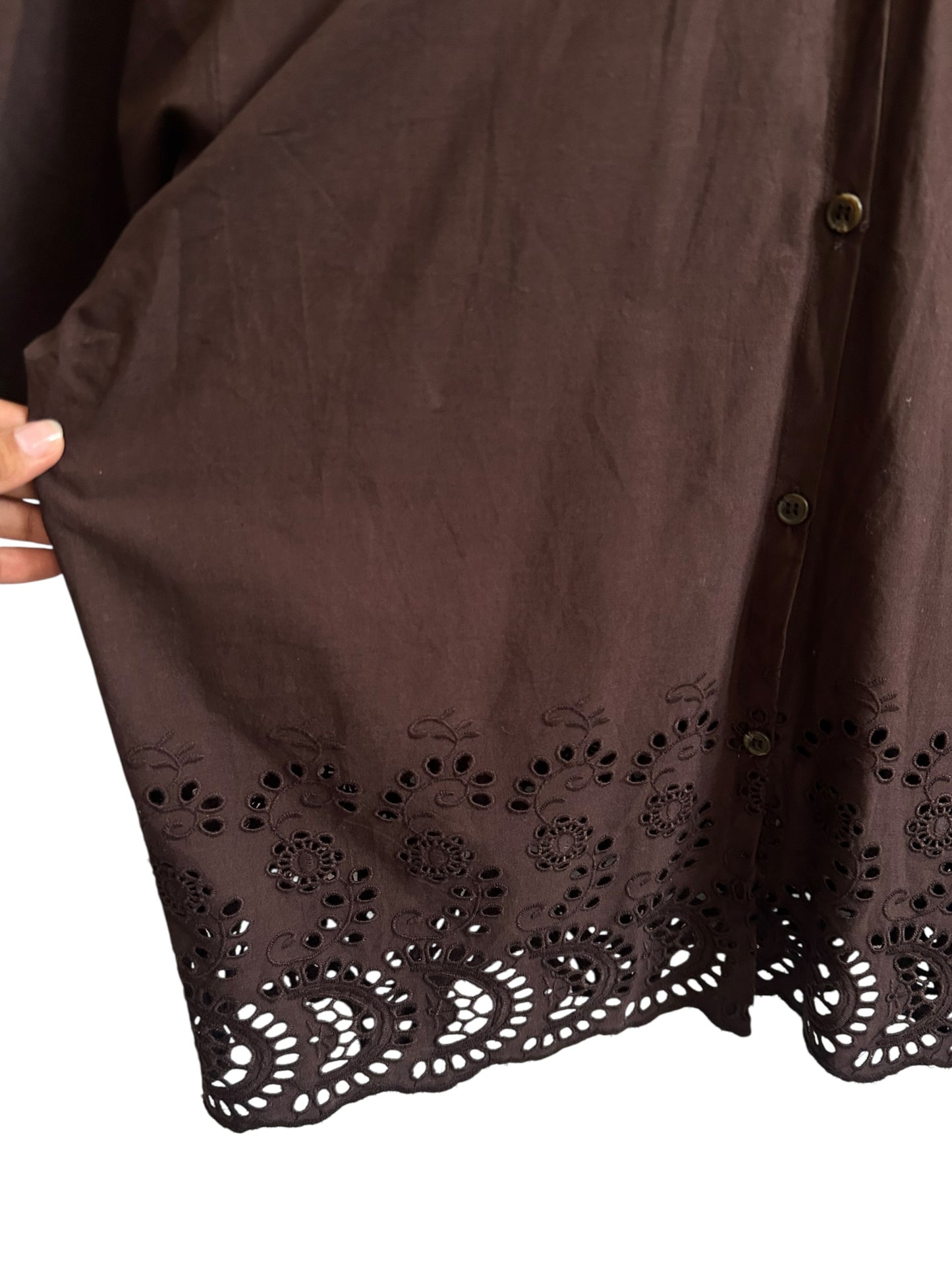 Brown Cotton Schiffli Shirt