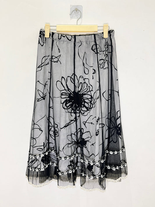 Black Floral Mesh Skirt