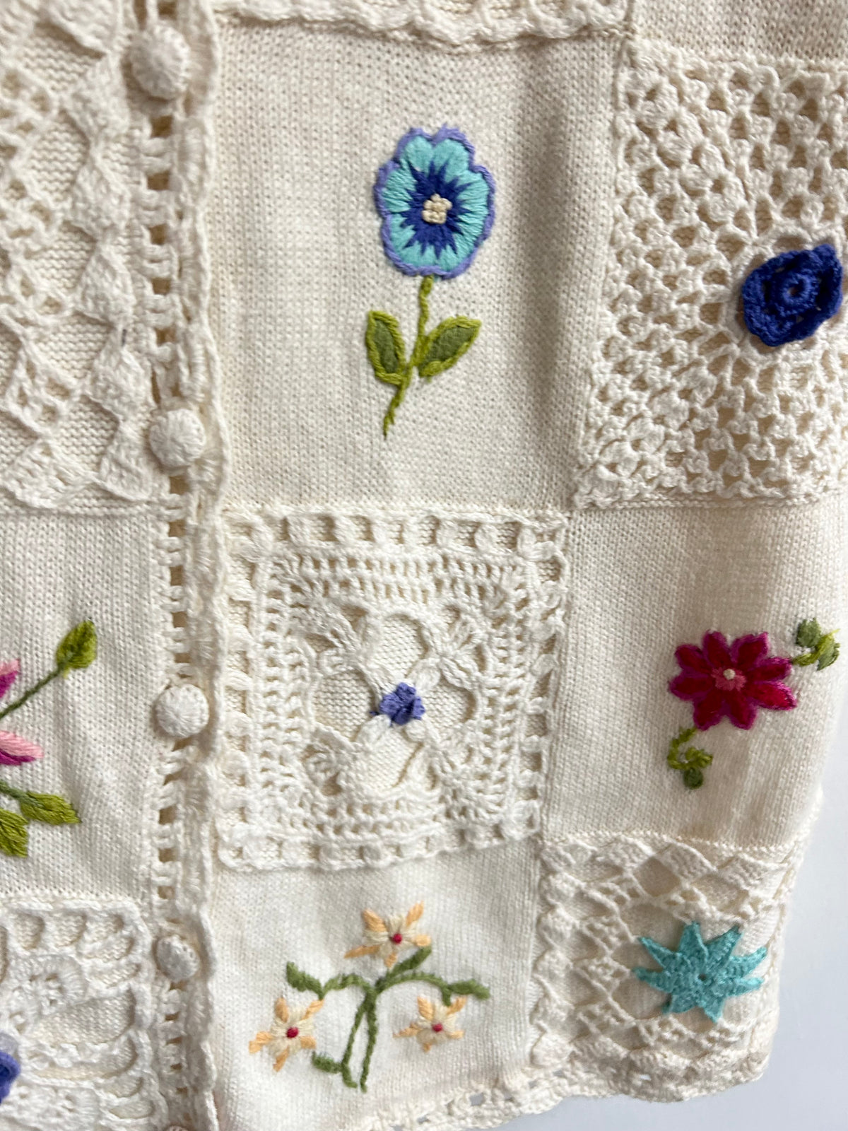 Vintage Crochet Granny Square Short Sleeve Cardigan