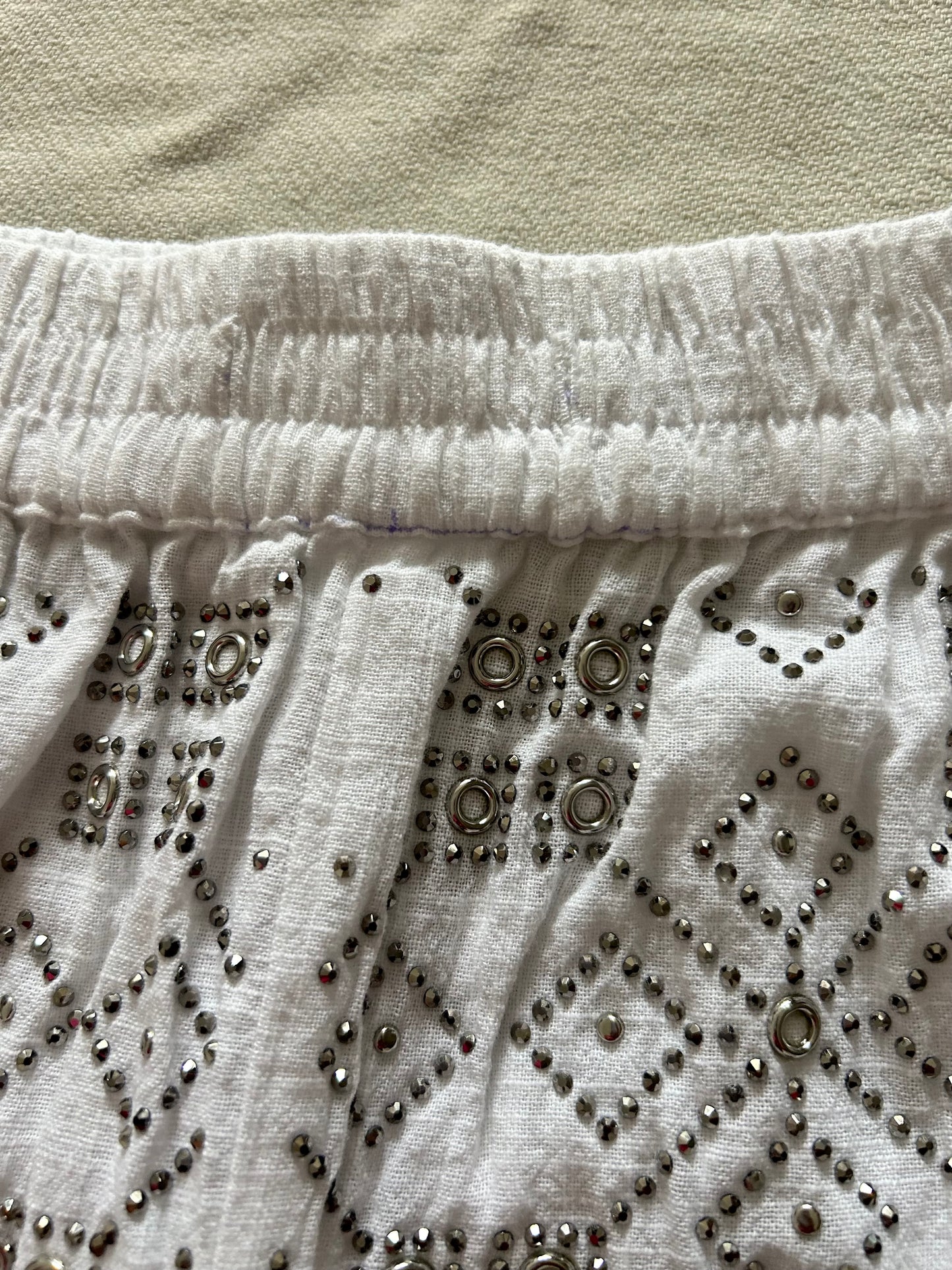 White Cotton Embellished Shorts