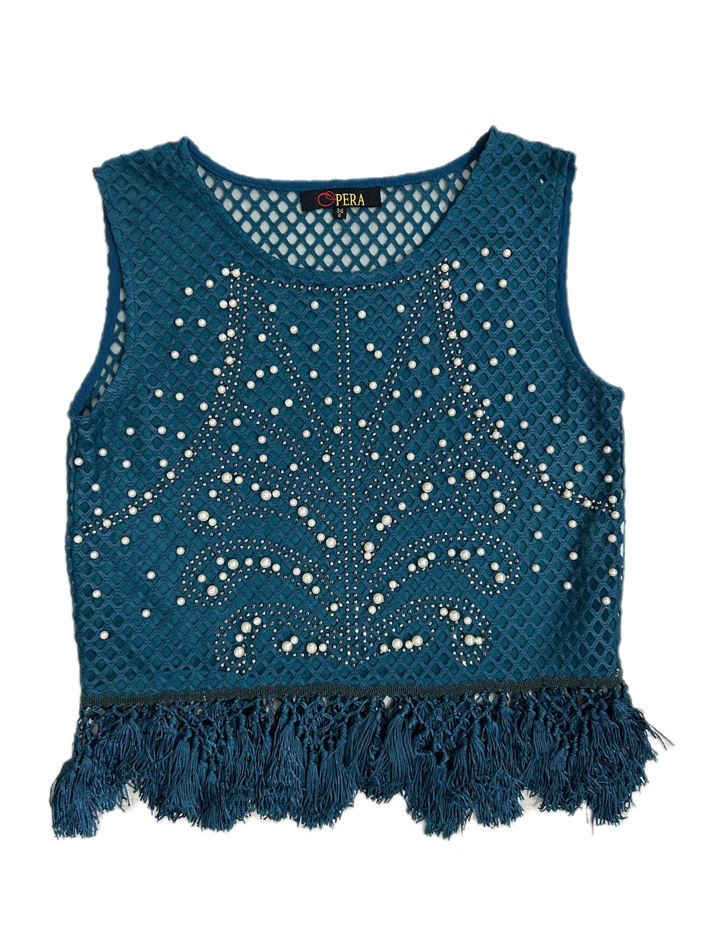 Pearl Embellished Fringe Top