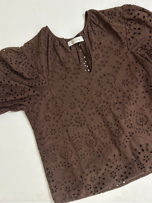 Schiffli Brown Cotton Top