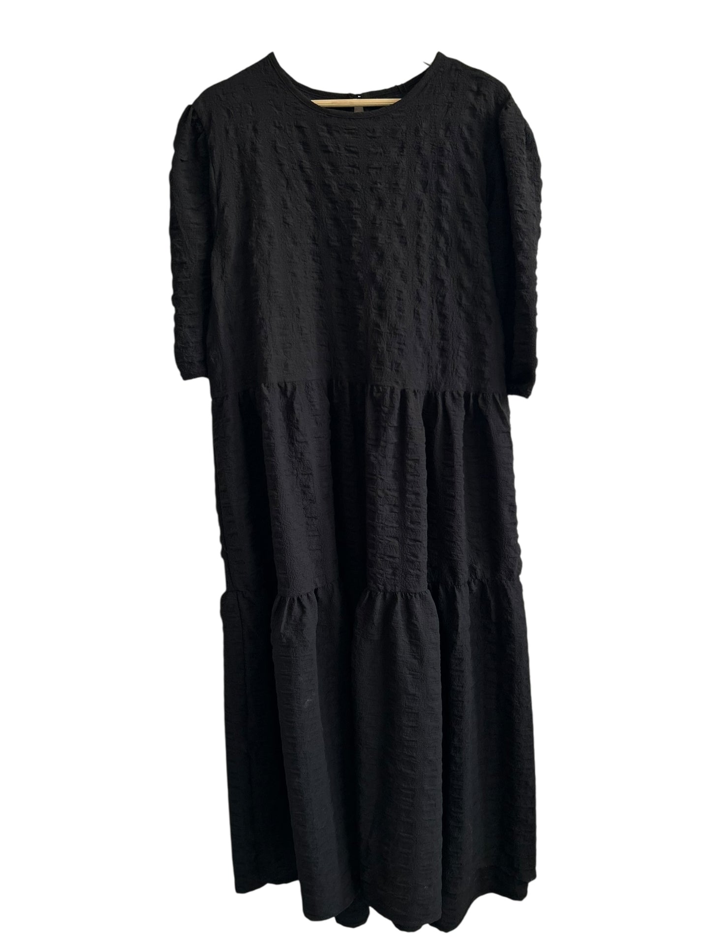 Textured Puff Sleeves Tiered Smock Dress