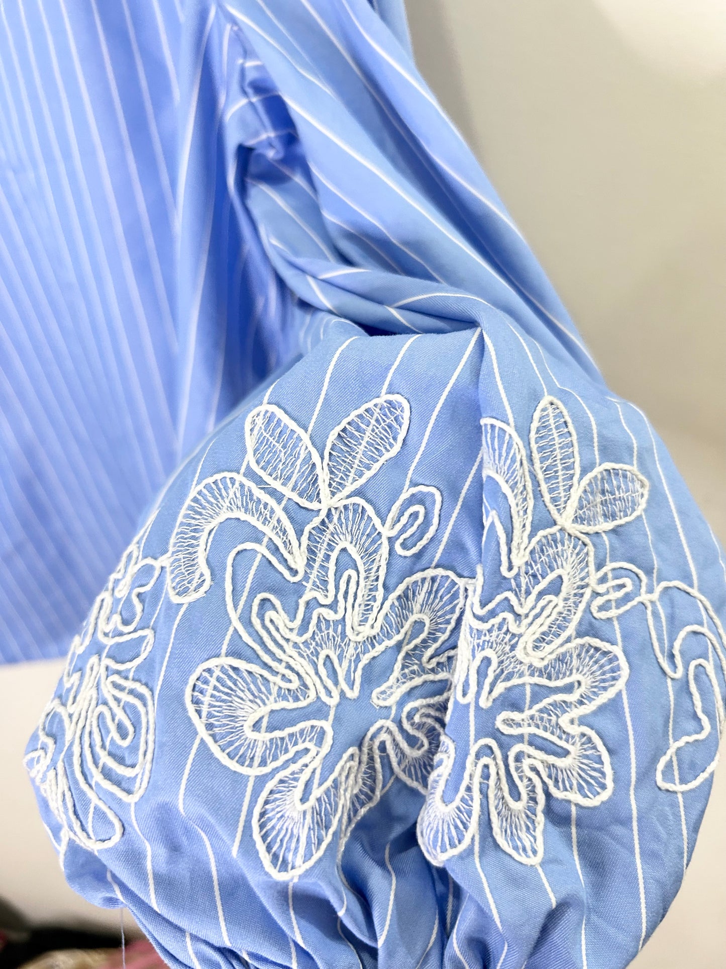 Striped Embroidered Cuff Blouse Top