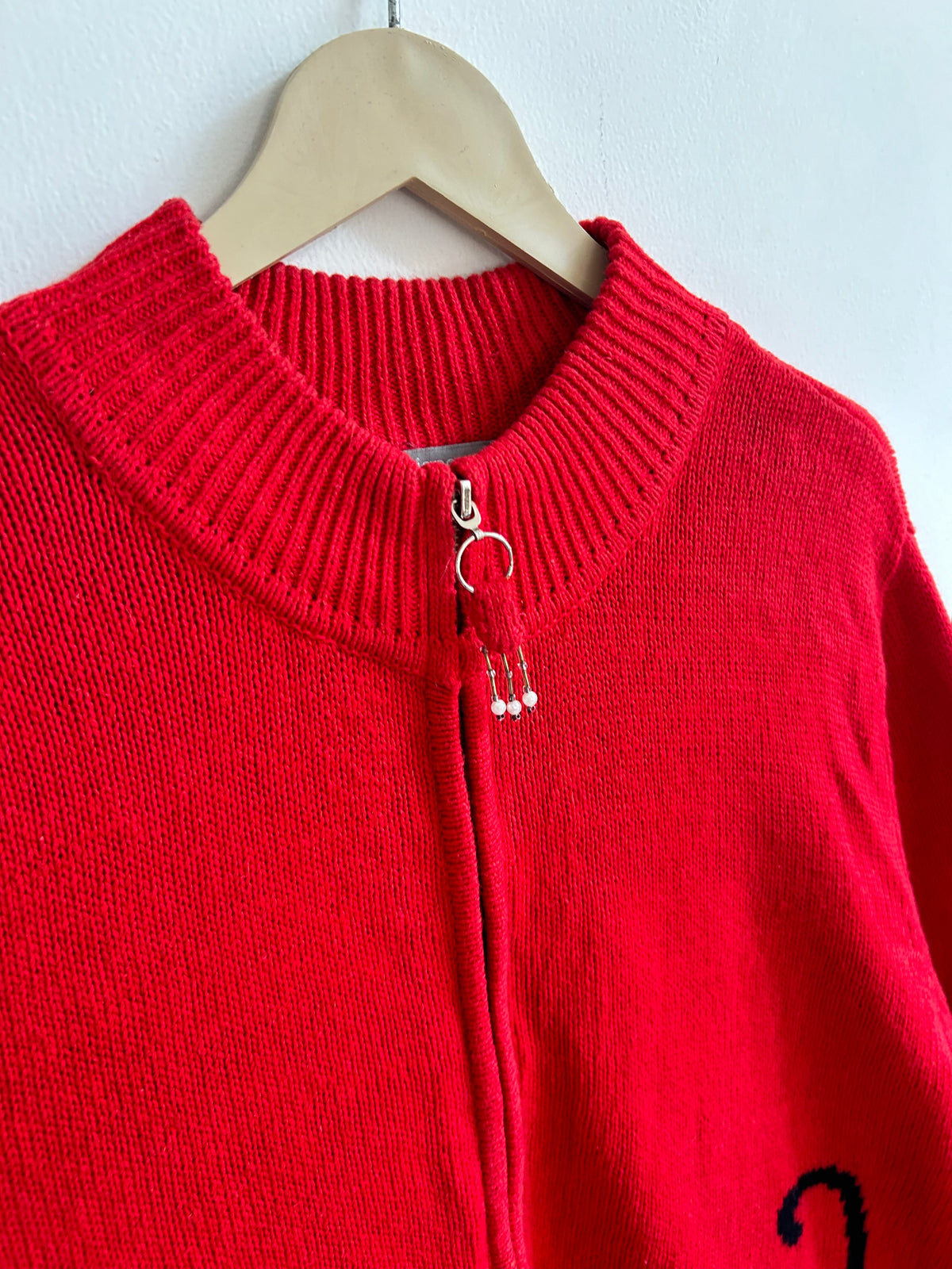 Vintage Red Zip Up Cat Sweater