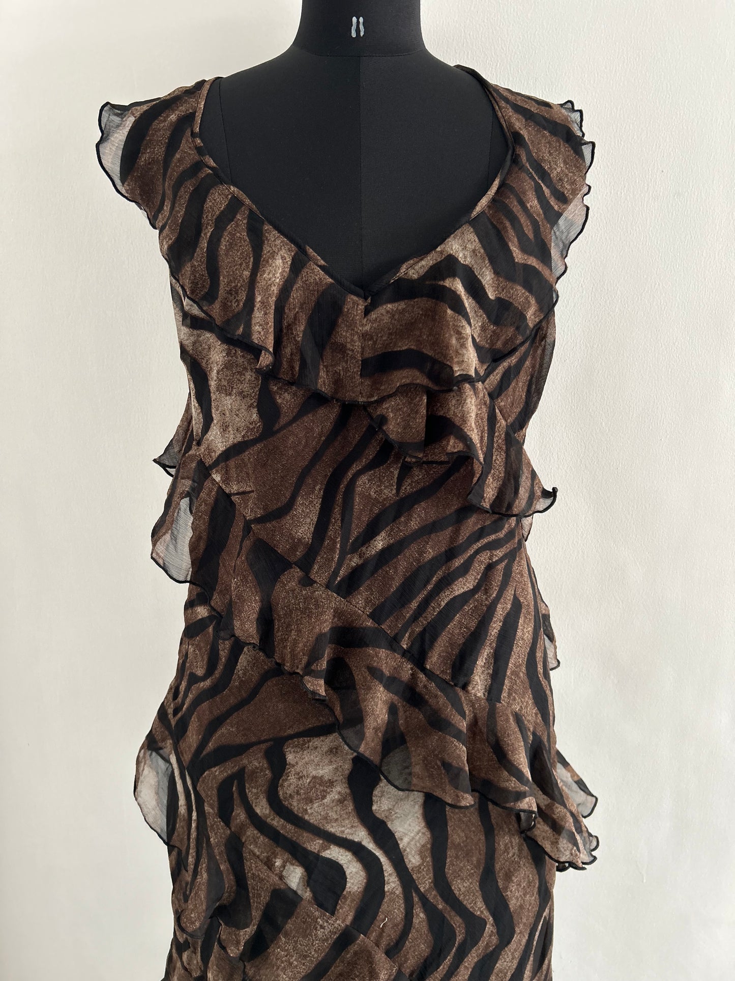 Boohoo Chiffon Ruffle Tonal Zebra Strappy Maxi Dress